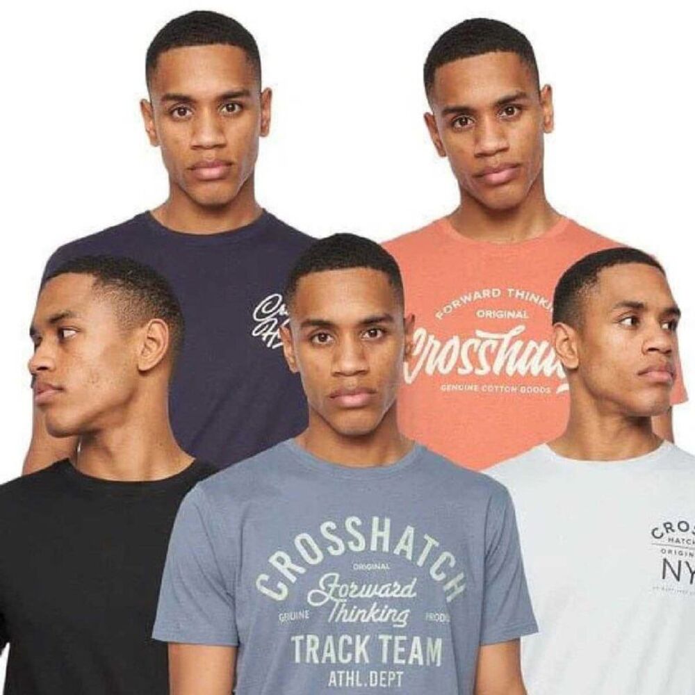 Crosshatch Mens Brandax Printed T-Shirt (Pack of 5) / Navy/Orange/Black/Grey Mar